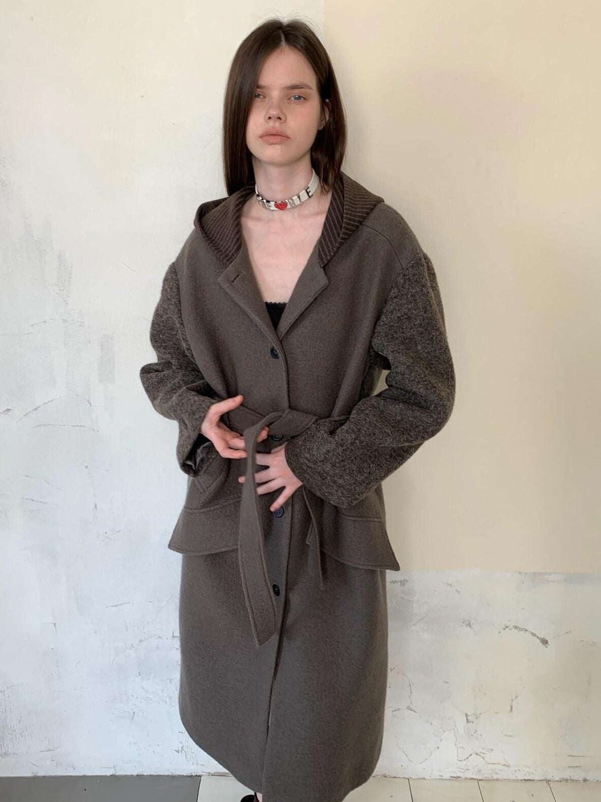 UNIVERSE Hooded Vintage London Inspired Patchwork Textured Wool Women's Long Coats