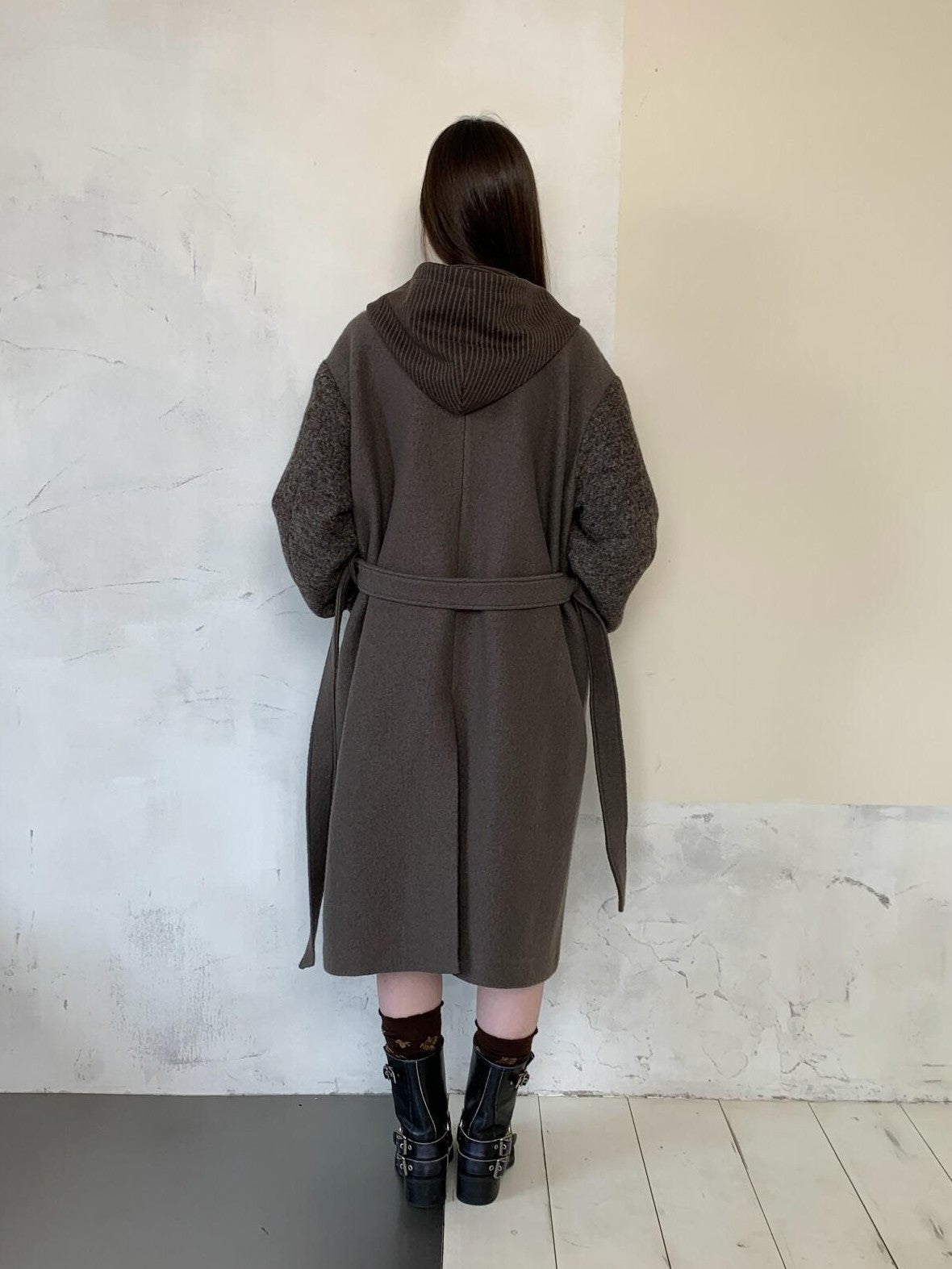 UNIVERSE Hooded Vintage London Inspired Patchwork Textured Wool Women's Long Coats