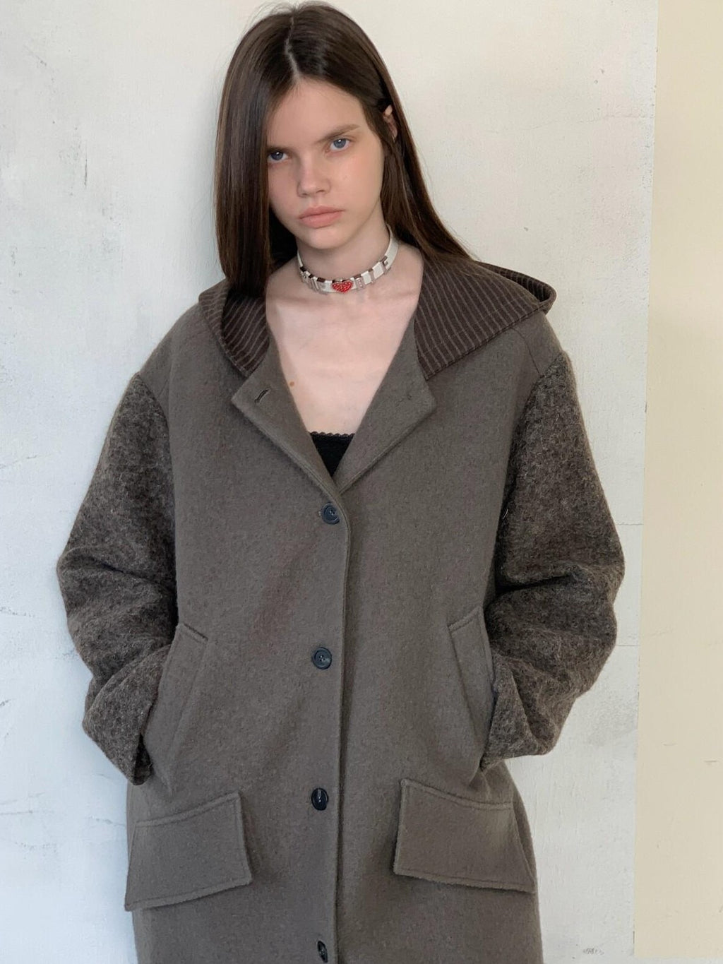 UNIVERSE Hooded Vintage London Inspired Patchwork Textured Wool Women's Long Coats