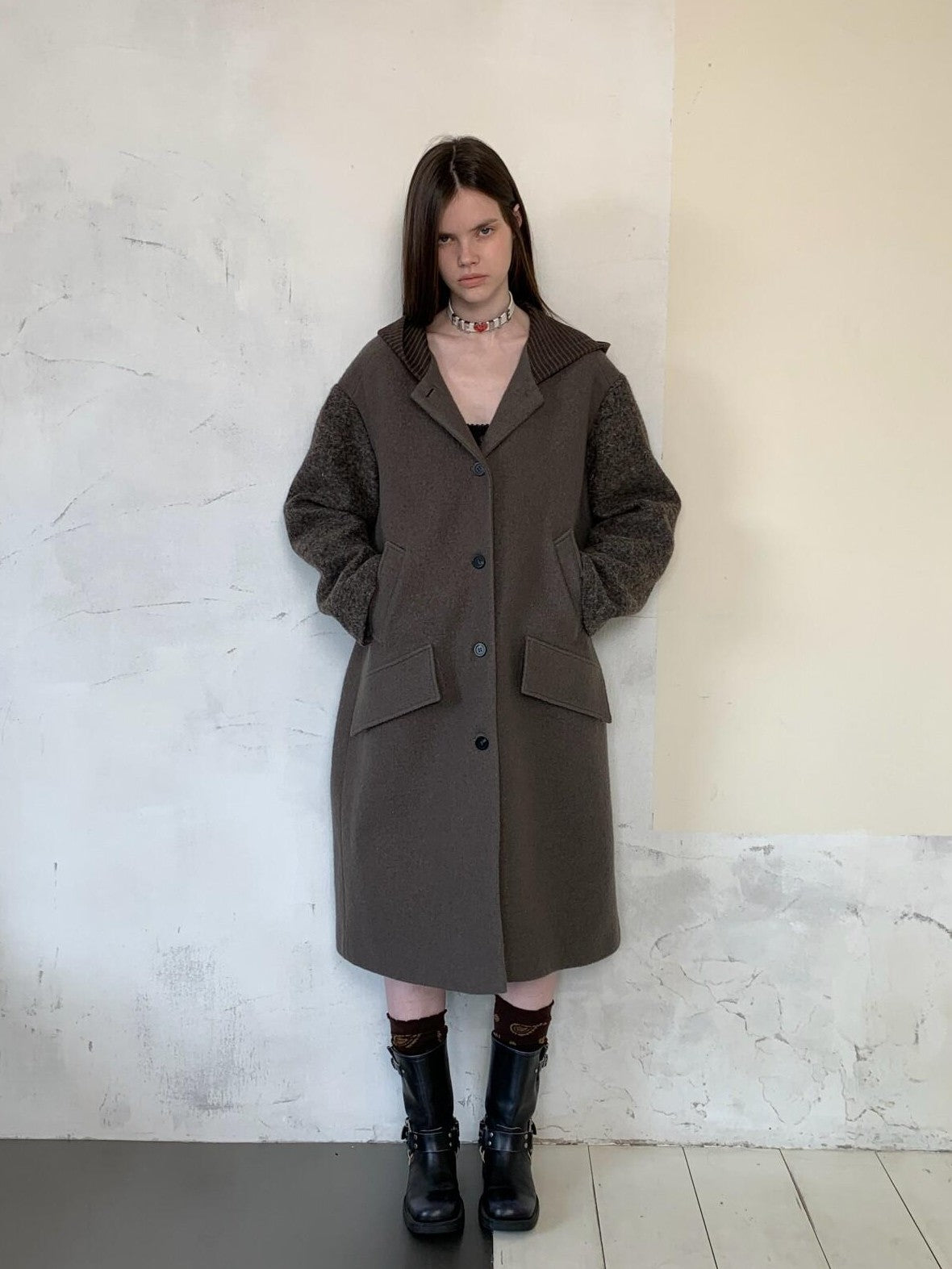 UNIVERSE Hooded Vintage London Inspired Patchwork Textured Wool Women's Long Coats