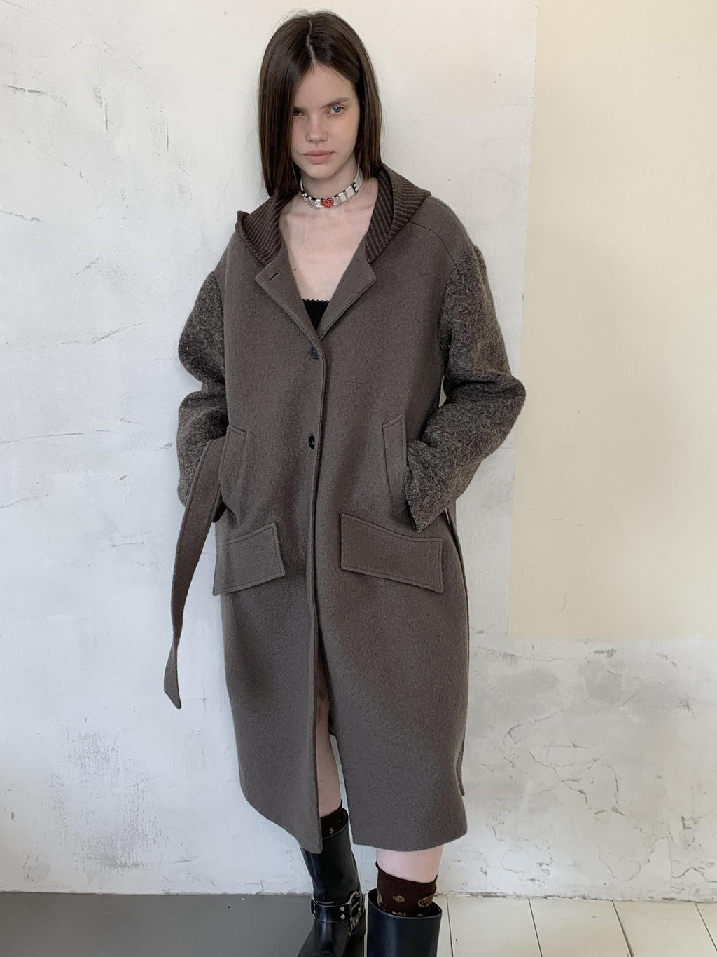 UNIVERSE Hooded Vintage London Inspired Patchwork Textured Wool Women's Long Coats
