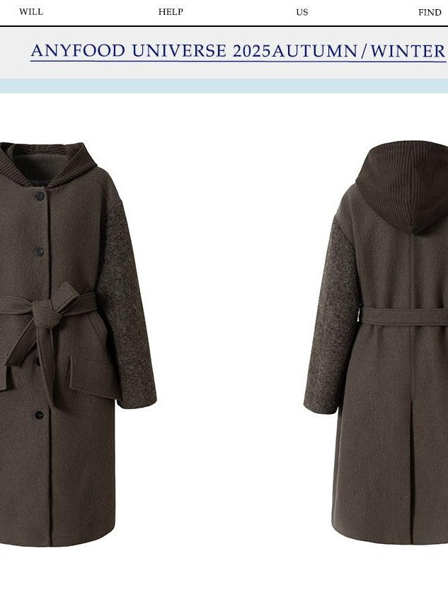 UNIVERSE Hooded Vintage London Inspired Patchwork Textured Wool Women's Long Coats