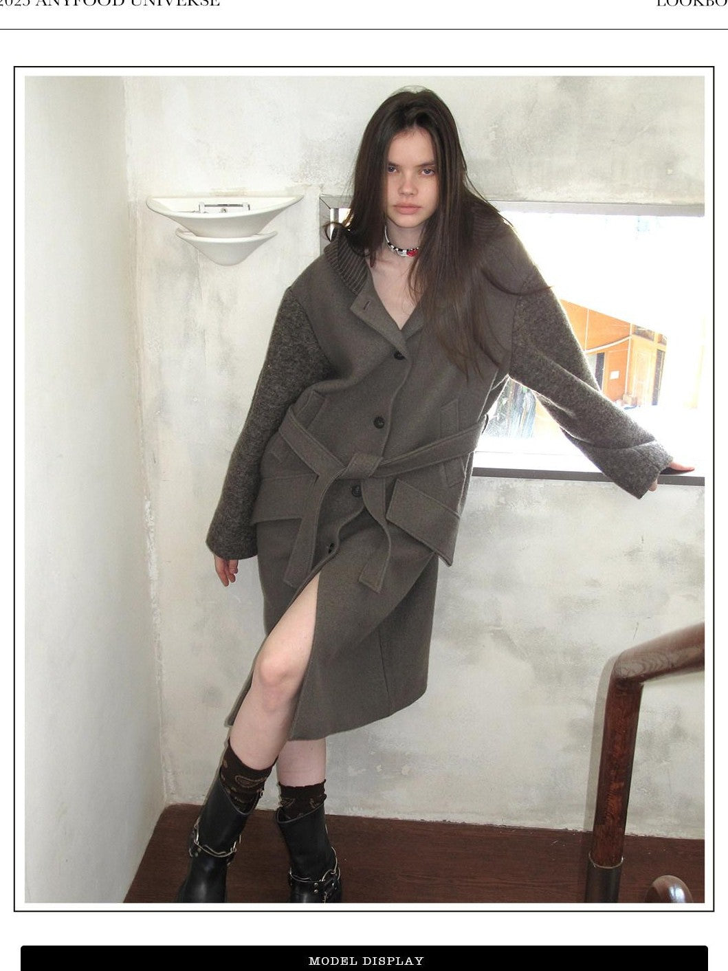 UNIVERSE Hooded Vintage London Inspired Patchwork Textured Wool Women's Long Coats