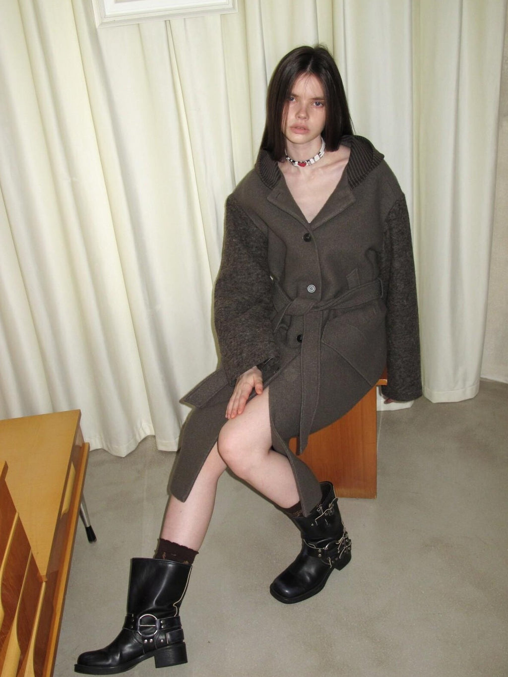 UNIVERSE Hooded Vintage London Inspired Patchwork Textured Wool Women's Long Coats