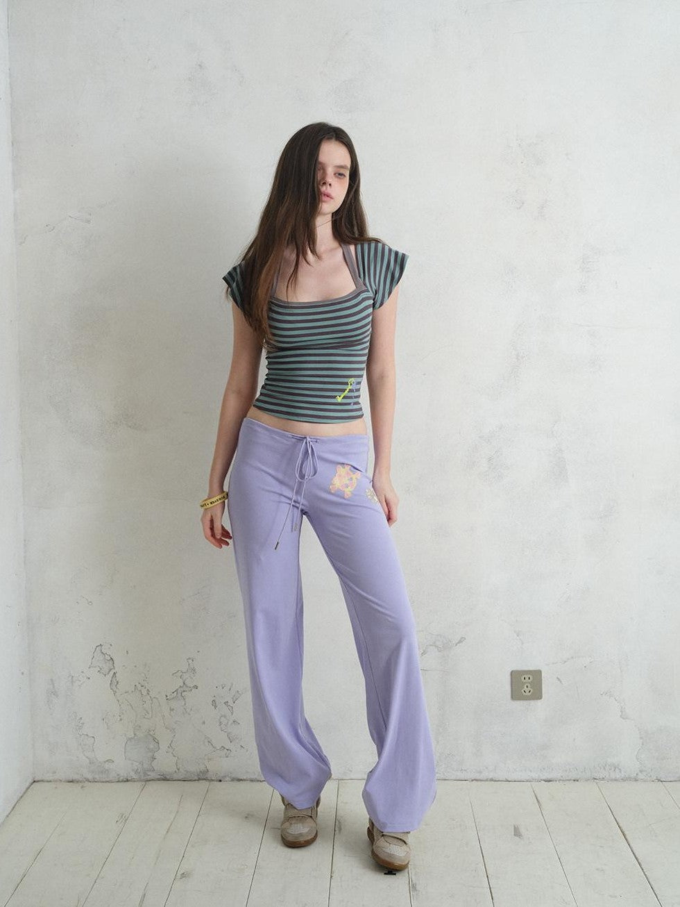 UNIVERSE Island Cartoon Embroidered Knit Loose Straight Women's Cotton Drawstring Pants