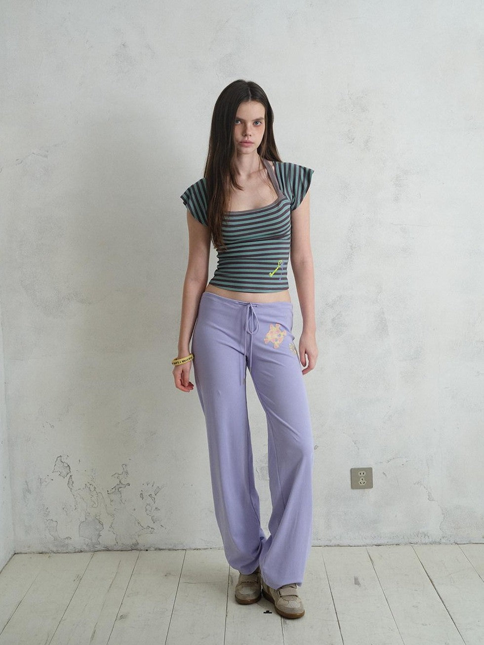 UNIVERSE Island Cartoon Embroidered Knit Loose Straight Women's Cotton Drawstring Pants