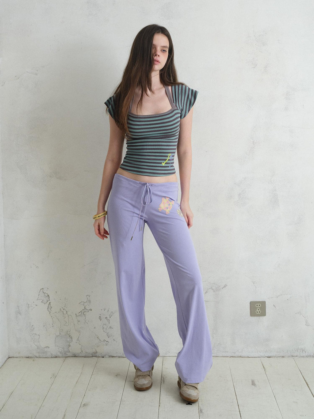 UNIVERSE Island Cartoon Embroidered Knit Loose Straight Women's Cotton Drawstring Pants