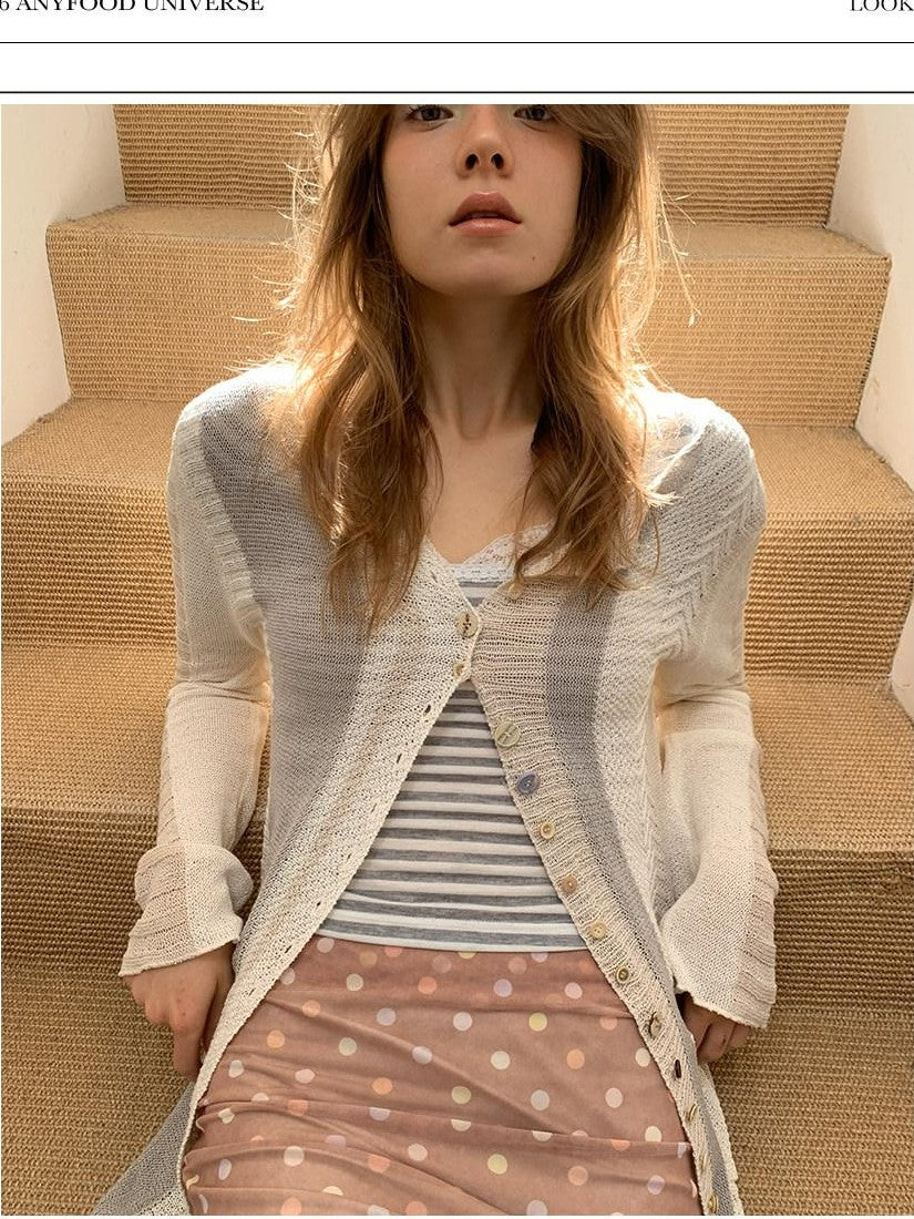 UNIVERSE Ivory Breathable Knit Hand Crochet Openwork Women's Viscose Cardigans