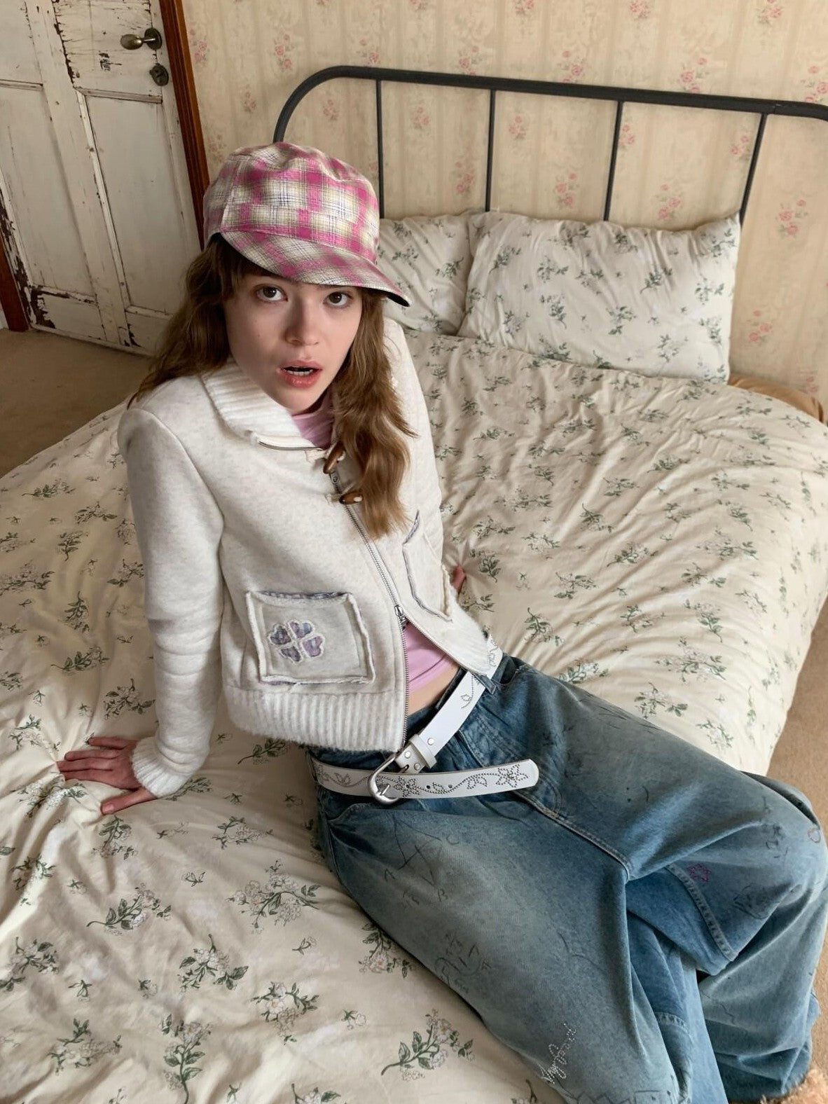UNIVERSE Ivory Four Leaf Clover Horn Toggle Slim Women's Cotton Blend Casual Jackets