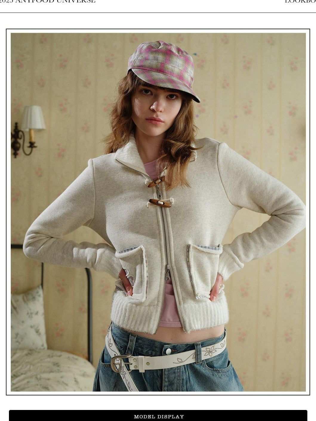 UNIVERSE Ivory Four Leaf Clover Horn Toggle Slim Women's Cotton Blend Casual Jackets