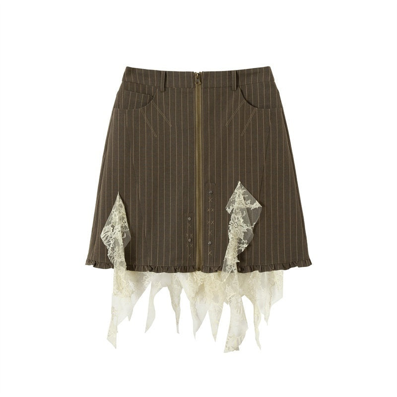 UNIVERSE_Khaki_Green_Striped_Lace_Mesh_A_Line_Women's_Cotton_Blend_Mini_Skirts_849493344862_MISSTT