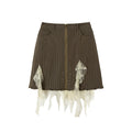 UNIVERSE_Khaki_Green_Striped_Lace_Mesh_A_Line_Women's_Cotton_Blend_Mini_Skirts_849493344862_MISSTT