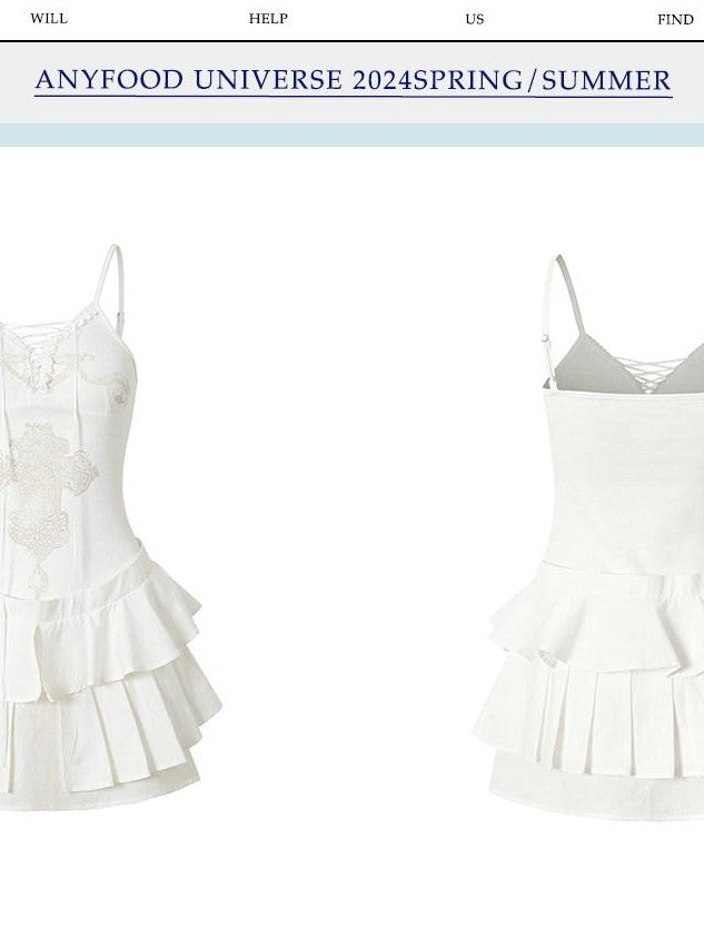 UNIVERSE Lace French Vintage Ballet Cross Ribbon Women's Cotton Slip Mini Dresses