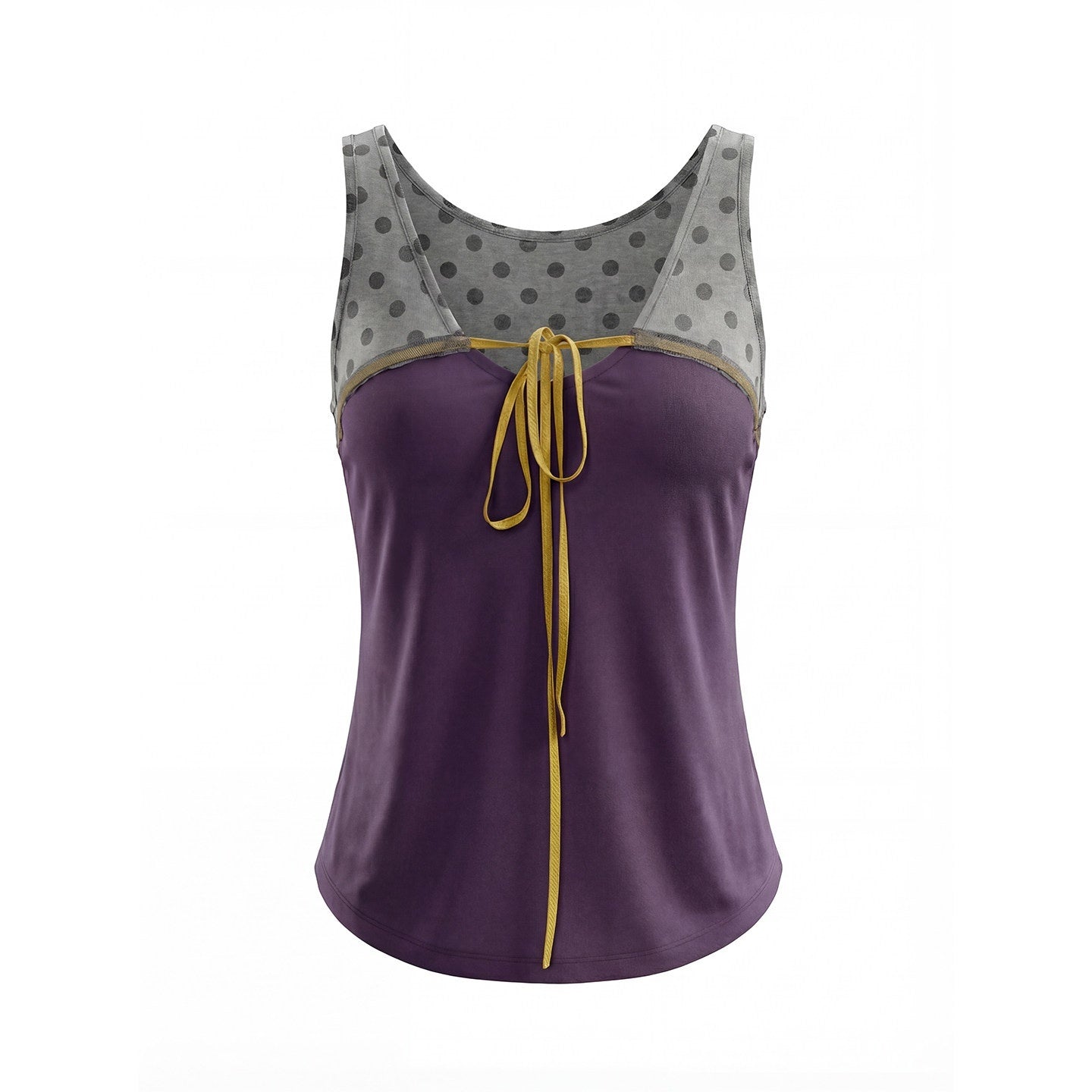UNIVERSE_Lavender_Gray_Polka_Dot_Colorblock_Drawstring_Open_Back_Slim_Women's_Tank_Tops_1038696733024_MISSTT