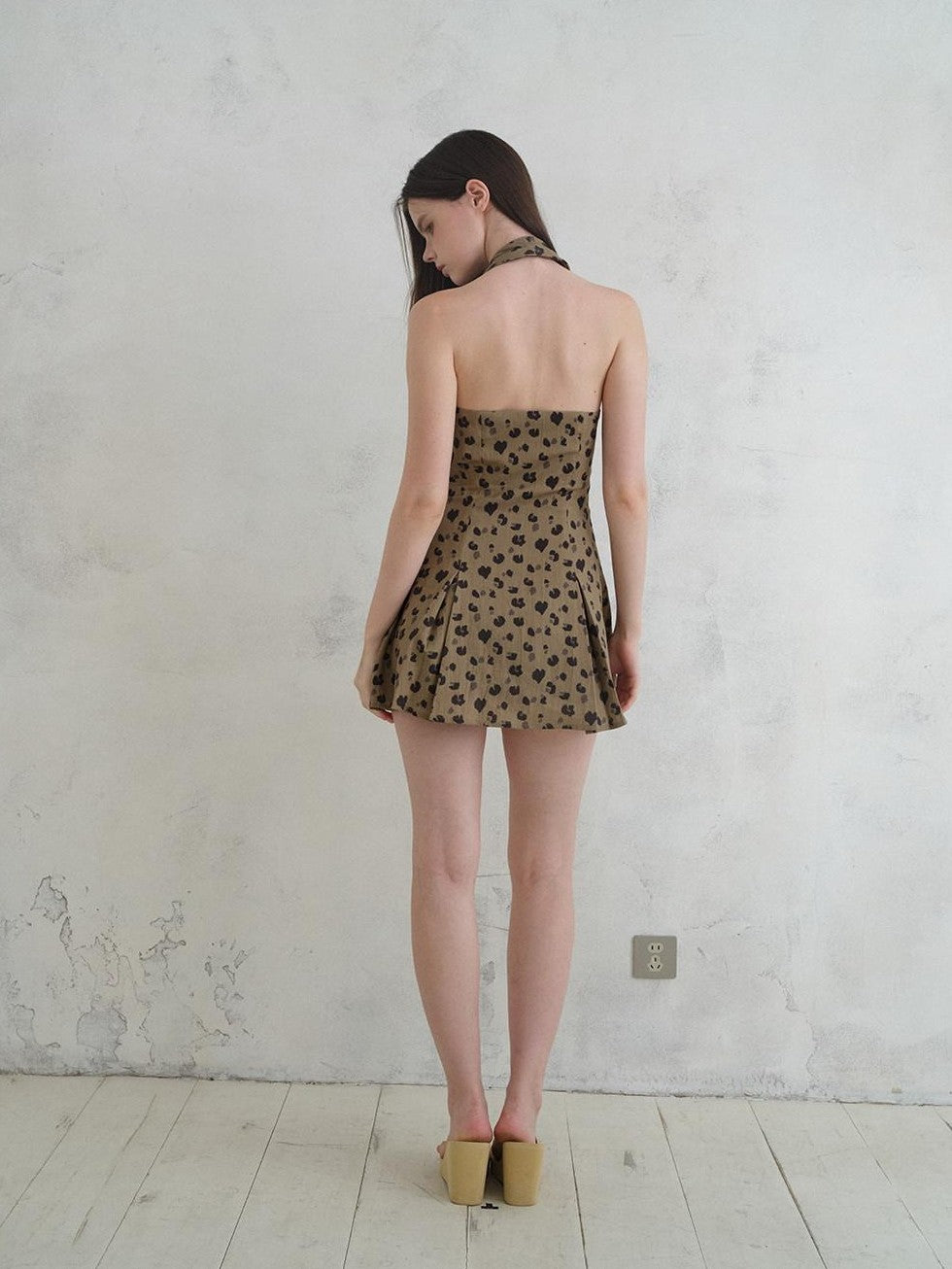 UNIVERSE Leopard Print Deep V Tie Waist A Line Women's Lyocell Blend Halter Mini Dresses