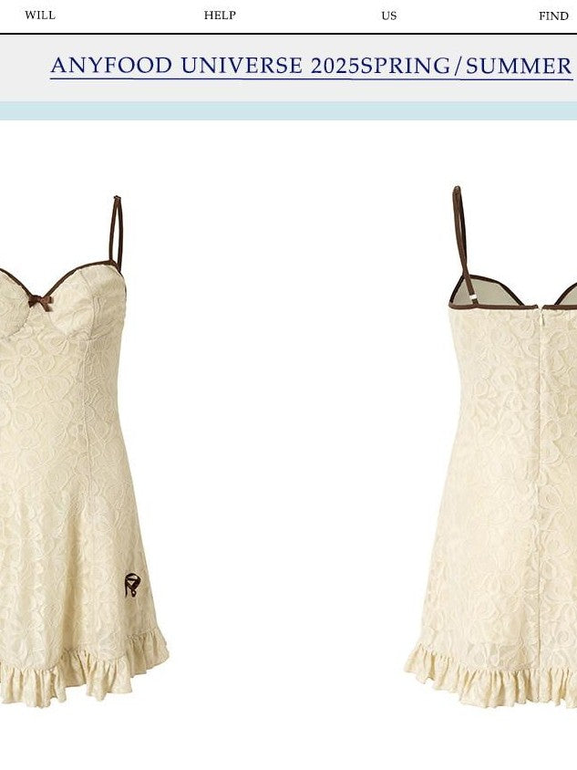 UNIVERSE Light Coffee White Lace High Waist Strappy Women's Nylon Slip Mini Dresses