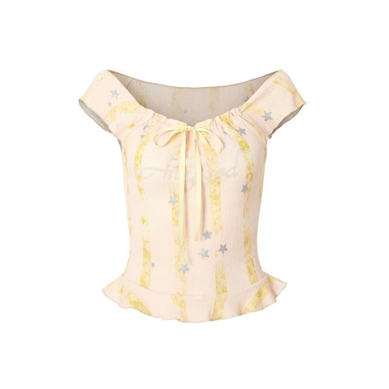 UNIVERSE_Light_Pink_Silver_Foil_Star_Print_Tie_Bow_Women's_Polyester_Camisoles_805071581658_MISSTT