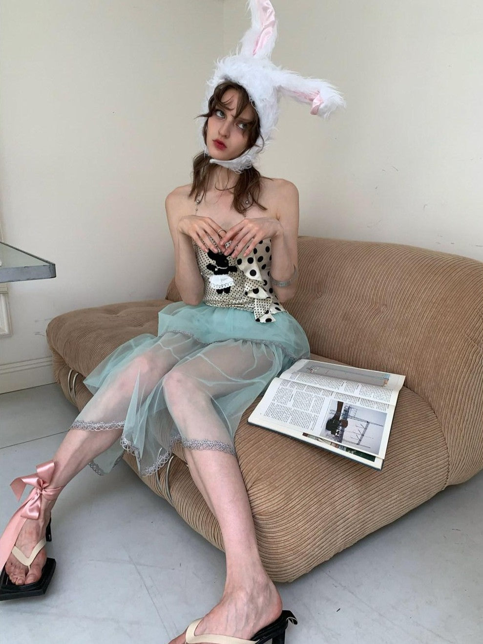 UNIVERSE Mint Green Double Layer High Waist A Line Women's Polyester Tulle Skirts