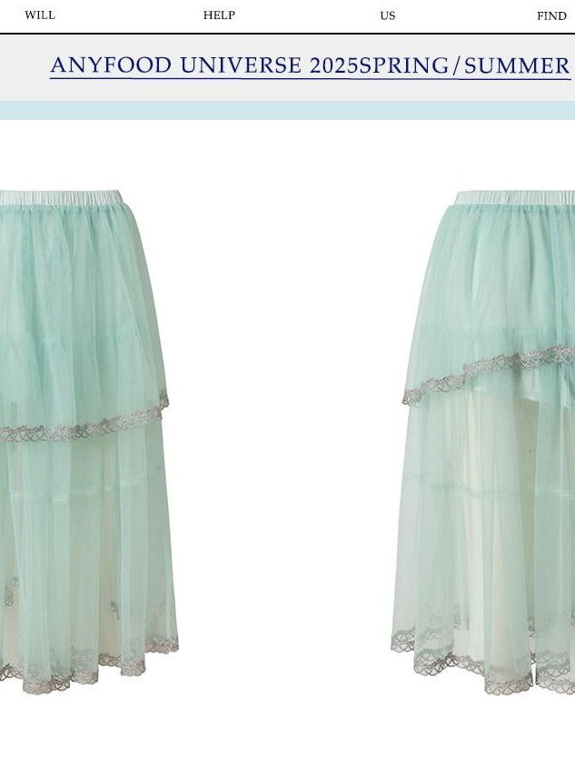 UNIVERSE Mint Green Double Layer High Waist A Line Women's Polyester Tulle Skirts