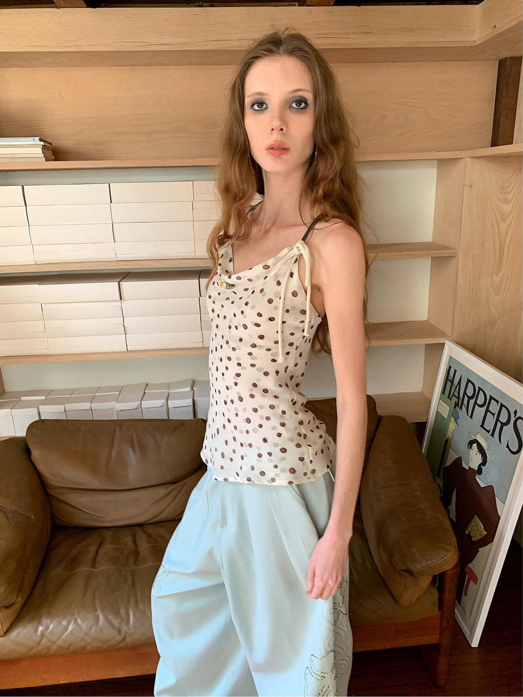 UNIVERSE Mint Green Lucky Clover Rhinestone Women's Cotton Blend Straight-leg Pants