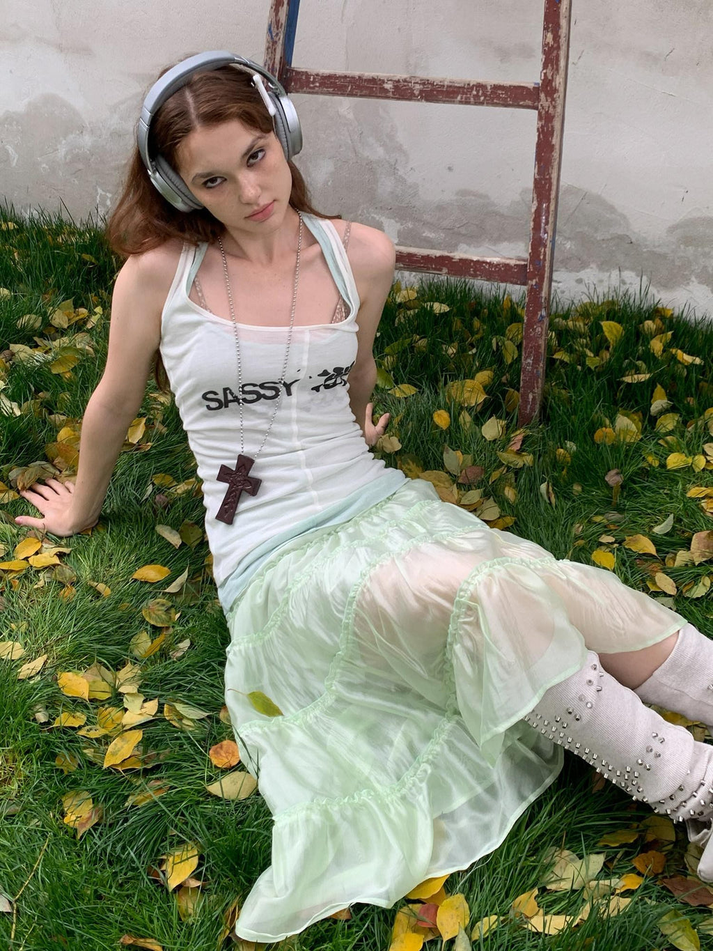 UNIVERSE Mint Green Pleated Ballet High Waist Women's Triacetate Tiered Skirts