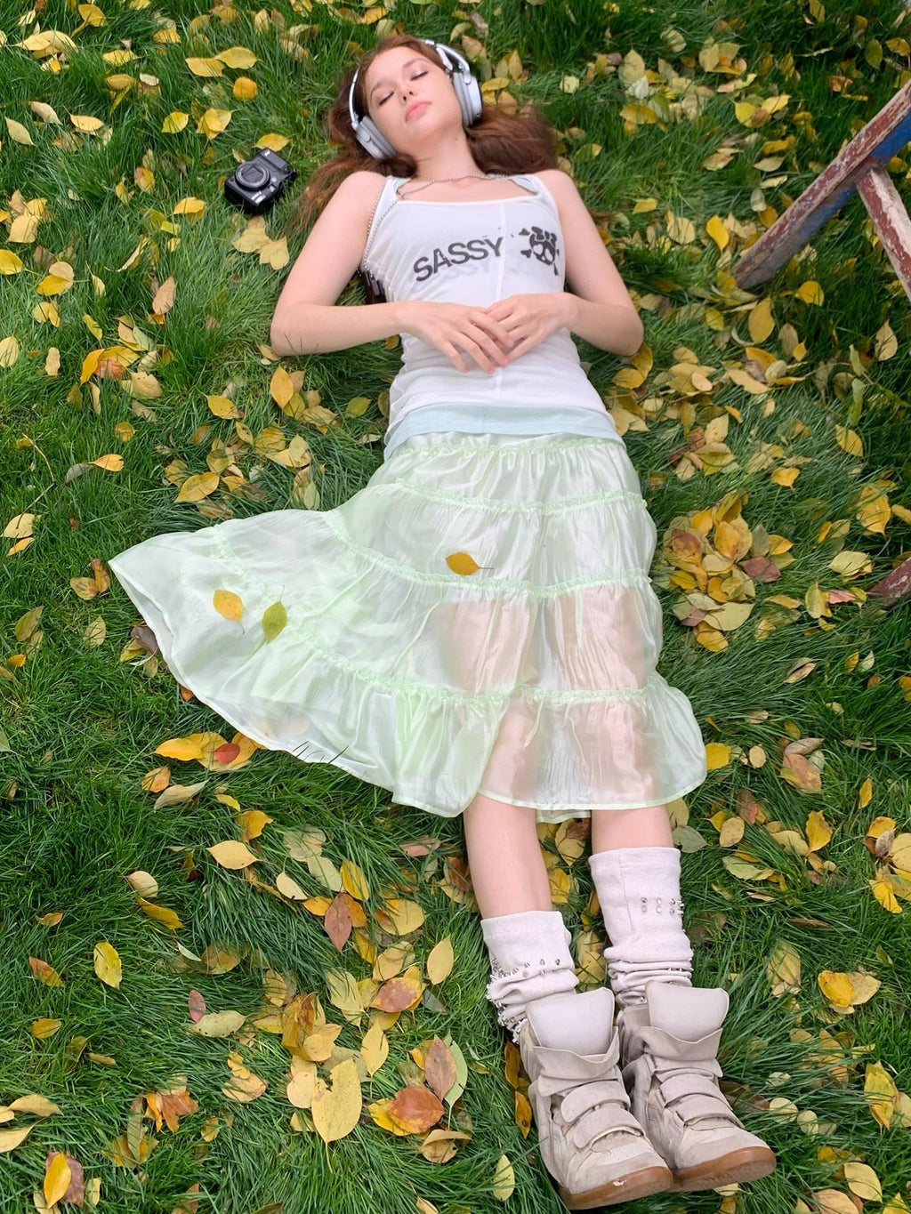 UNIVERSE Mint Green Pleated Ballet High Waist Women's Triacetate Tiered Skirts