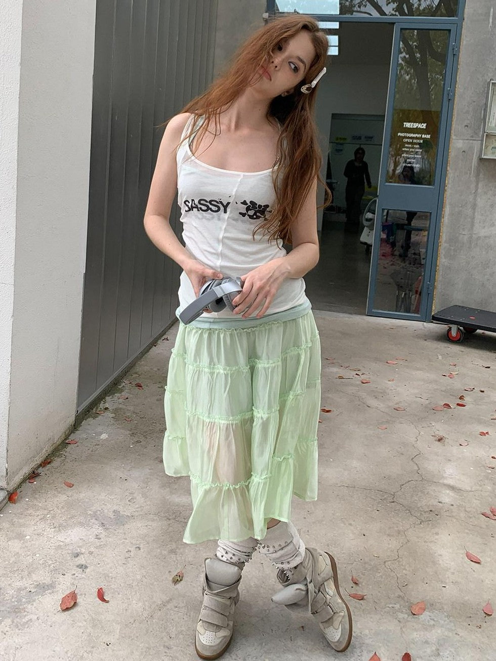 UNIVERSE Mint Green Pleated Ballet High Waist Women's Triacetate Tiered Skirts