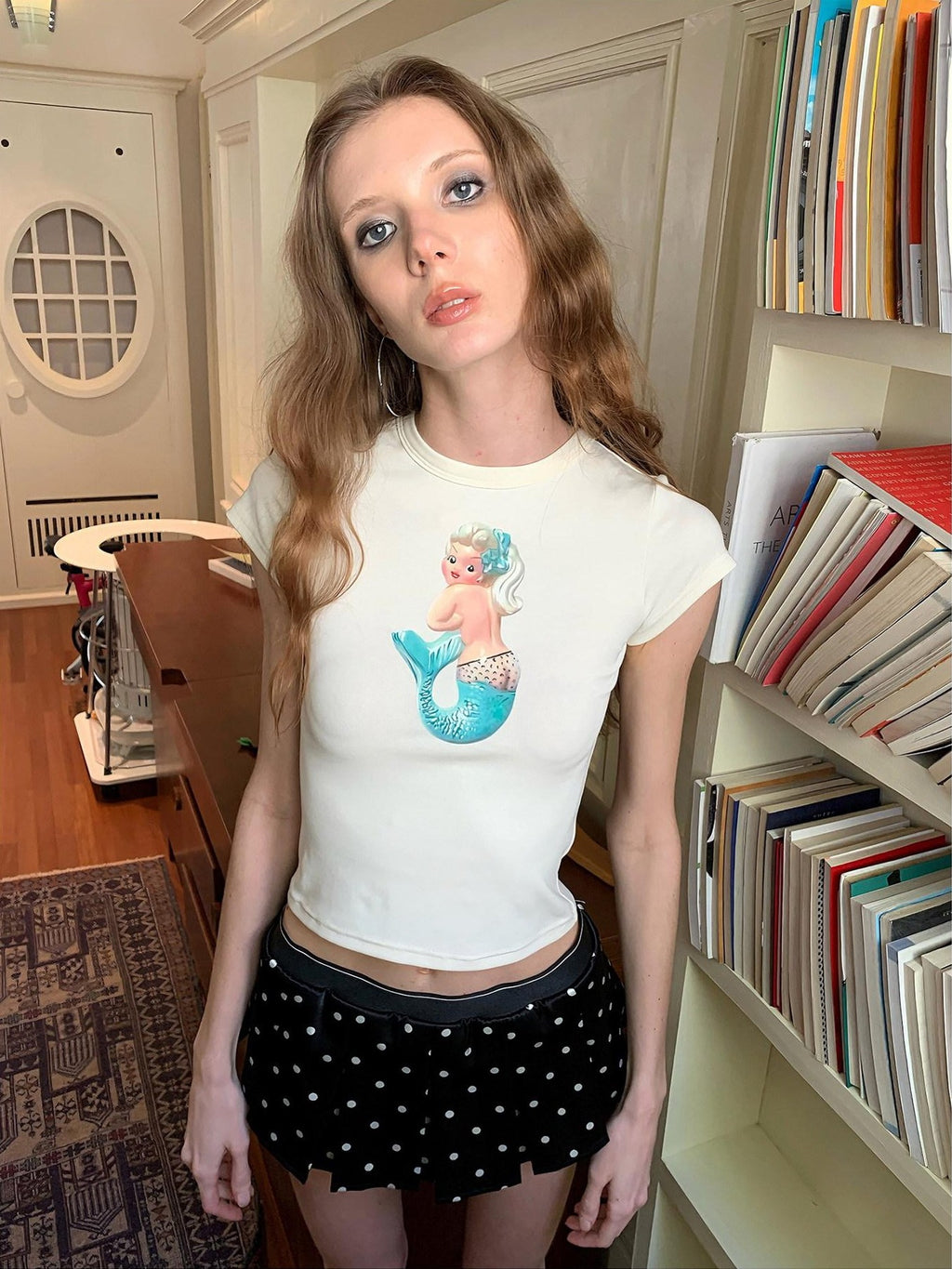 UNIVERSE Mint Mermaid Island Fun Print Women's Cotton Blend Short Sleeve T-shirts