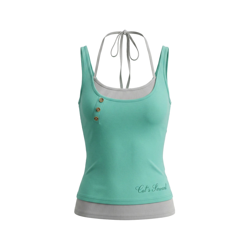 UNIVERSE_Mint_Printed_Faux_Layered_Button_Front_Slim_Waist_Women's_Lyocell_Tank_Tops_1054975092097_MISSTT