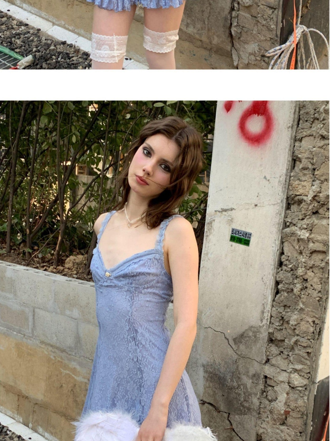UNIVERSE Mist Blue Lace High Waist Bodycon Strappy Women's Nylon Blend Slip Mini Dresses
