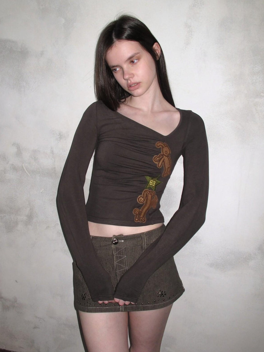 UNIVERSE Olive Green Baroque Rhinestone Bodycon Women's Corduroy Mini Skirts