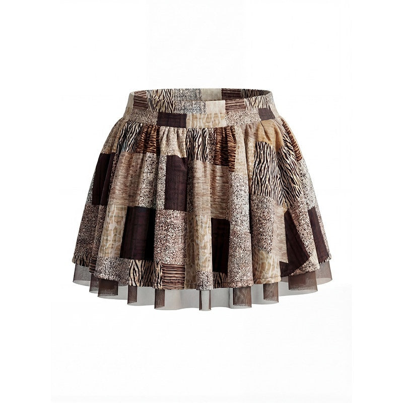 UNIVERSE_Patchwork_Leopard_Tulle_Ruching_Puff_Women's_Lyocell_Mini_Skirts_1037029747554_MISSTT
