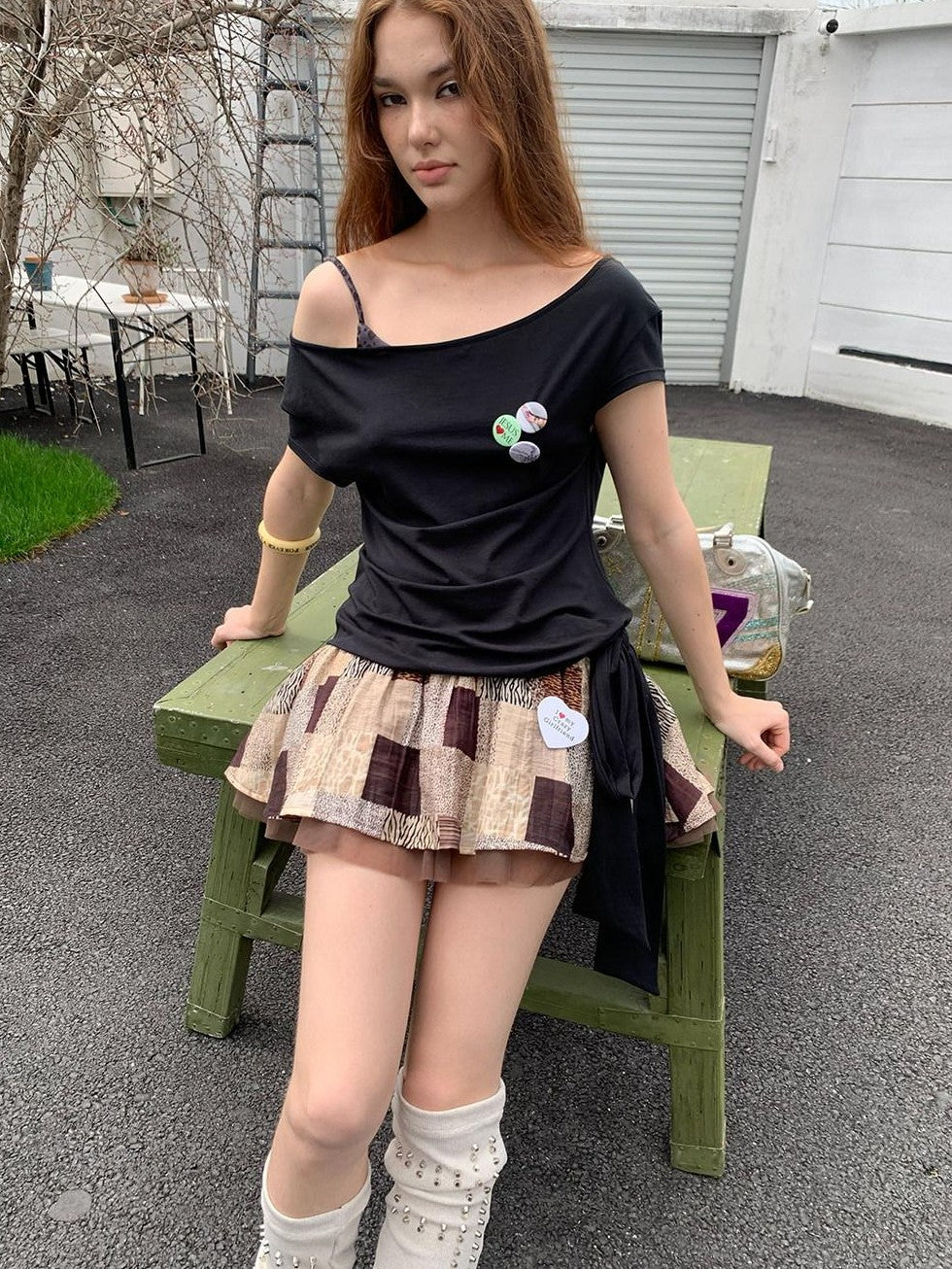 UNIVERSE Patchwork Leopard Tulle Ruching Puff Women's Lyocell Mini Skirts
