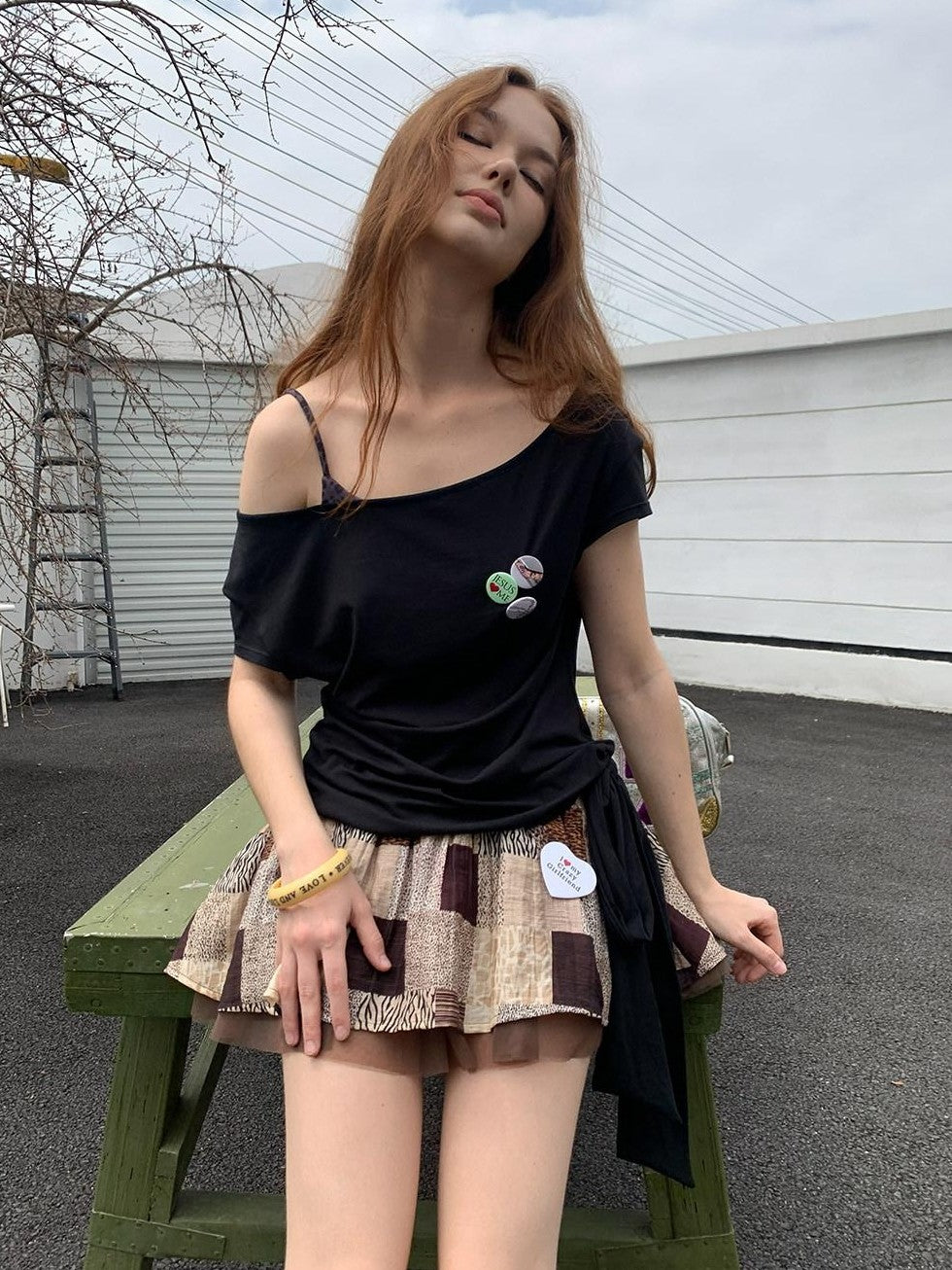 UNIVERSE Patchwork Leopard Tulle Ruching Puff Women's Lyocell Mini Skirts