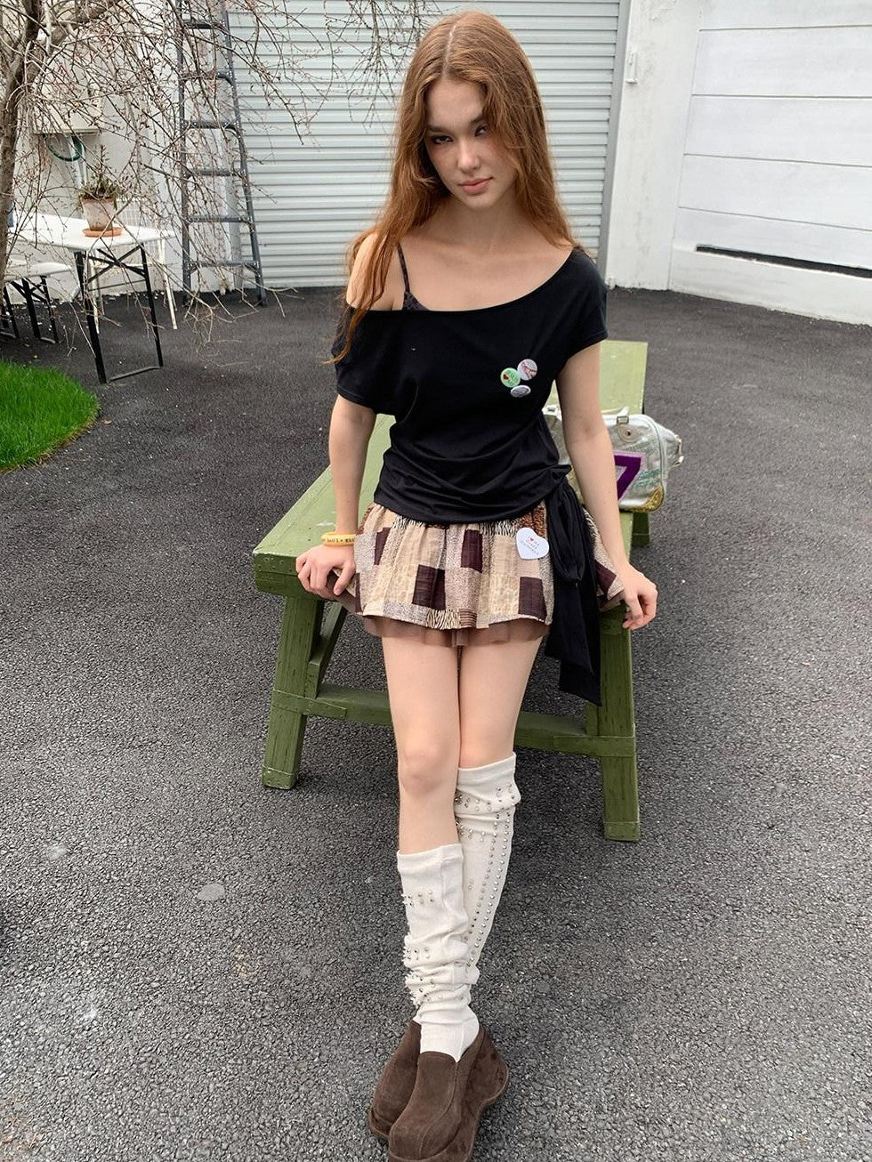 UNIVERSE Patchwork Leopard Tulle Ruching Puff Women's Lyocell Mini Skirts