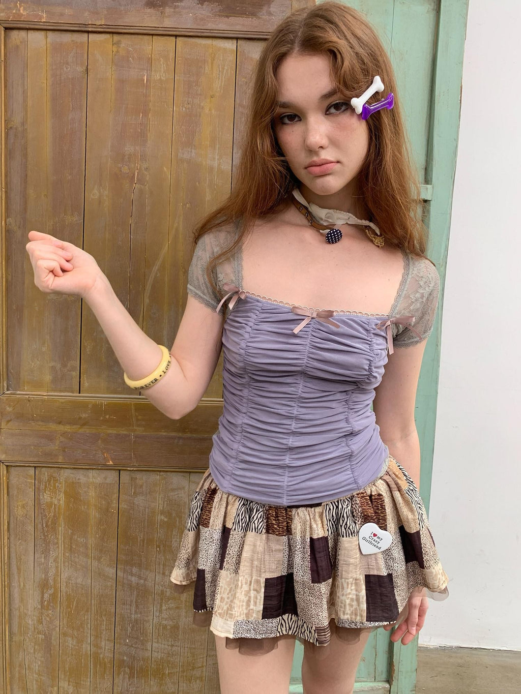 UNIVERSE Patchwork Leopard Tulle Ruching Puff Women's Lyocell Mini Skirts