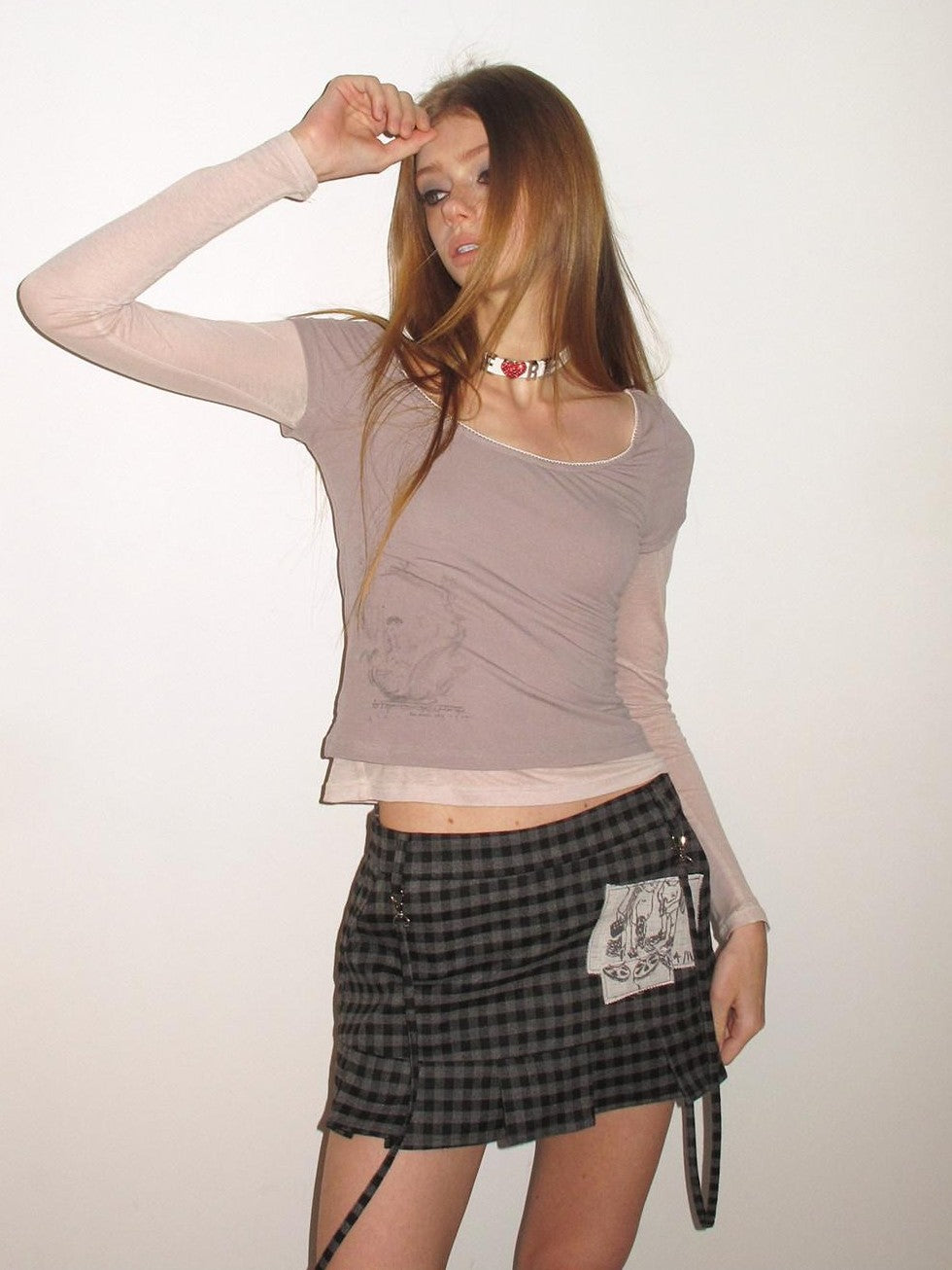 UNIVERSE Plaid Applique Embroidered Low Waist Aline Slim Women's Polyester Mini Skirts