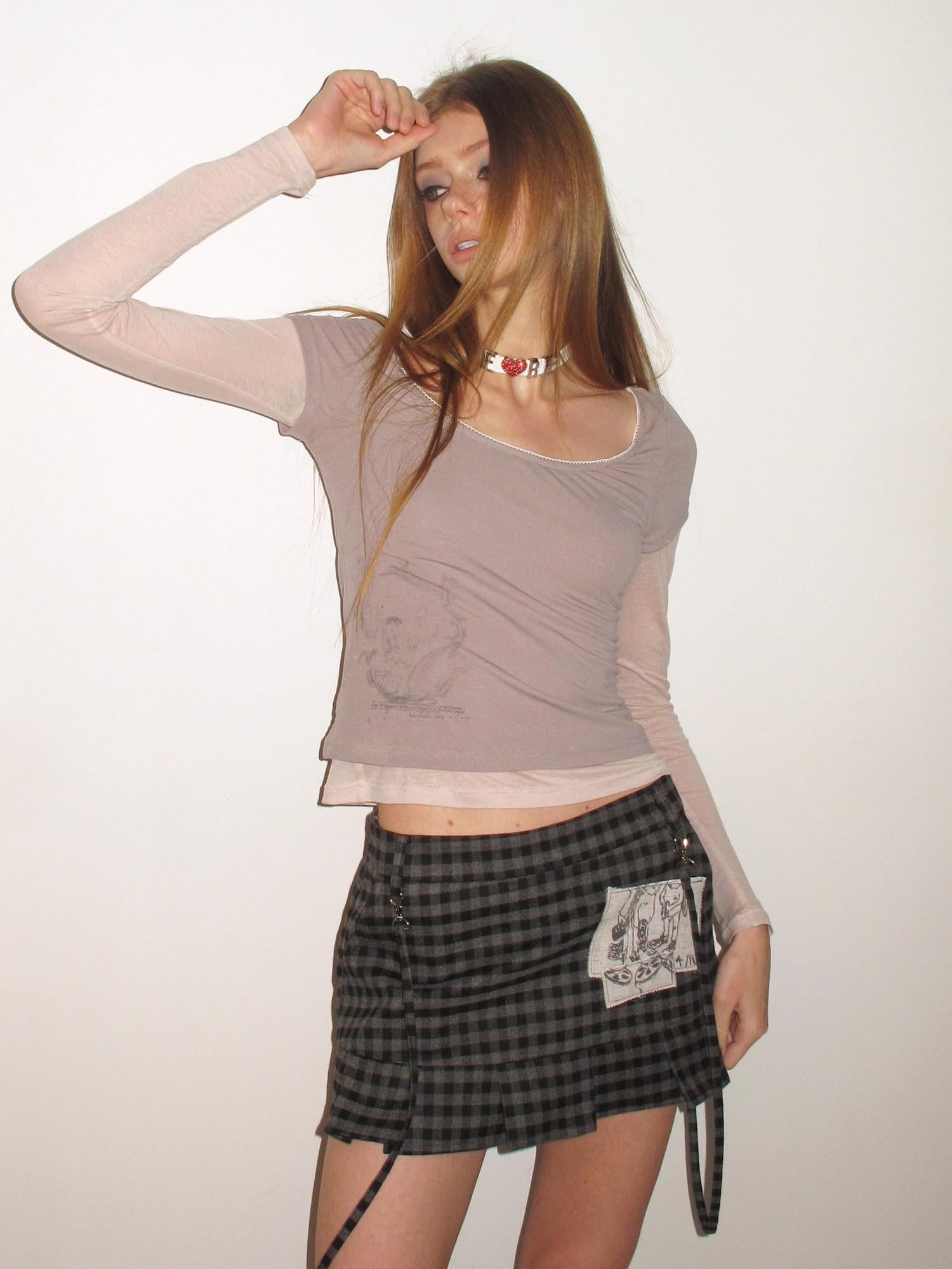UNIVERSE Plaid Applique Embroidered Low Waist Aline Slim Women's Polyester Mini Skirts