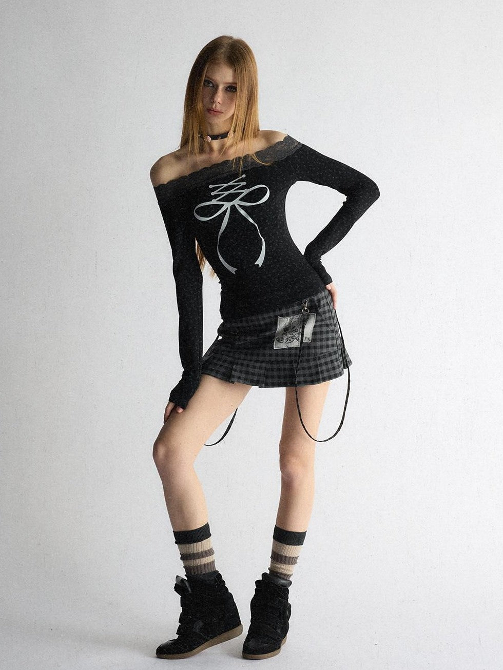 UNIVERSE Plaid Applique Embroidered Low Waist Aline Slim Women's Polyester Mini Skirts