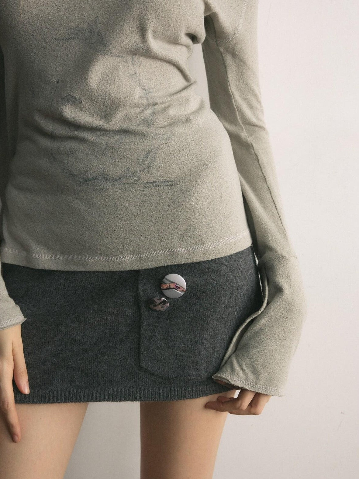 UNIVERSE Pleated Knit Slim Low Waist A Line Vintage Women's Cotton Blend Mini Skirts