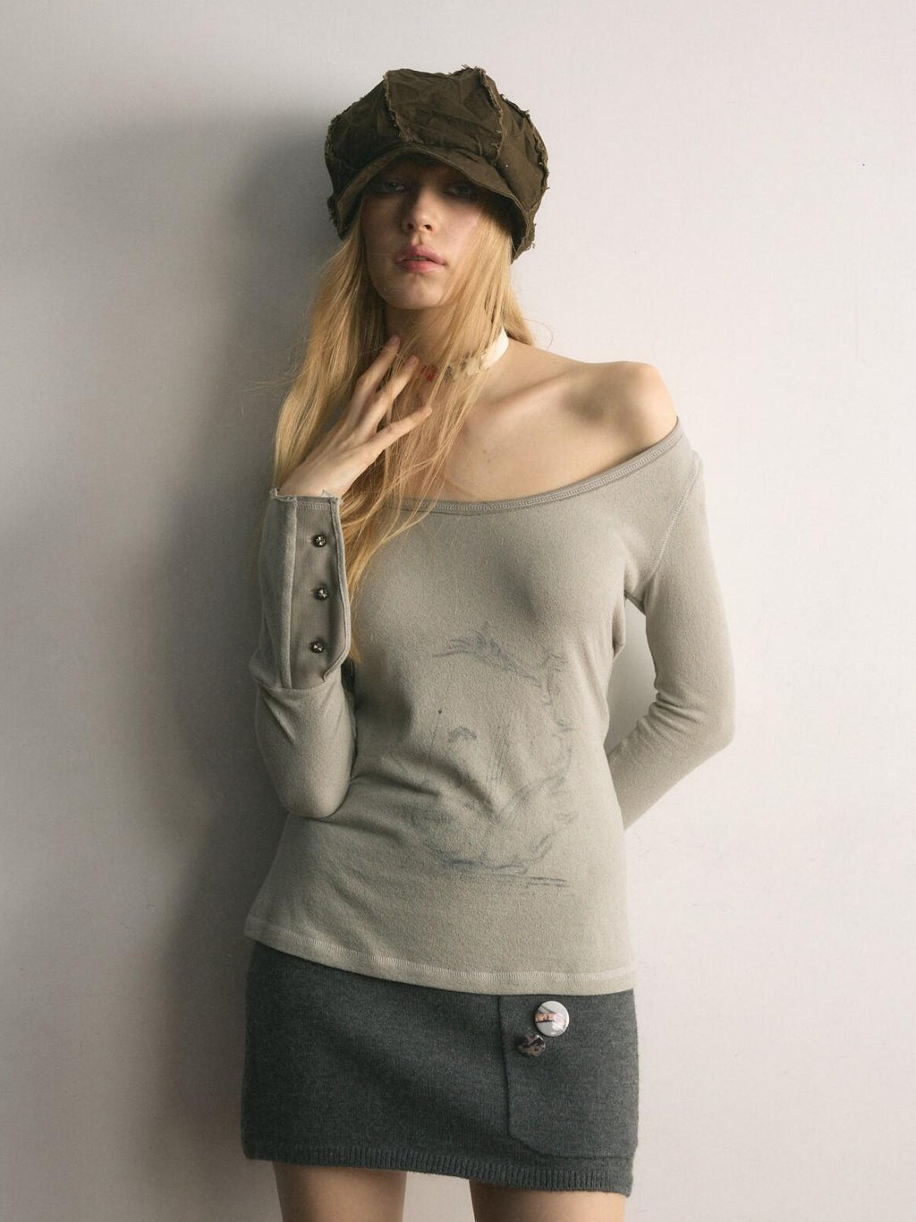 UNIVERSE Pleated Knit Slim Low Waist A Line Vintage Women's Cotton Blend Mini Skirts