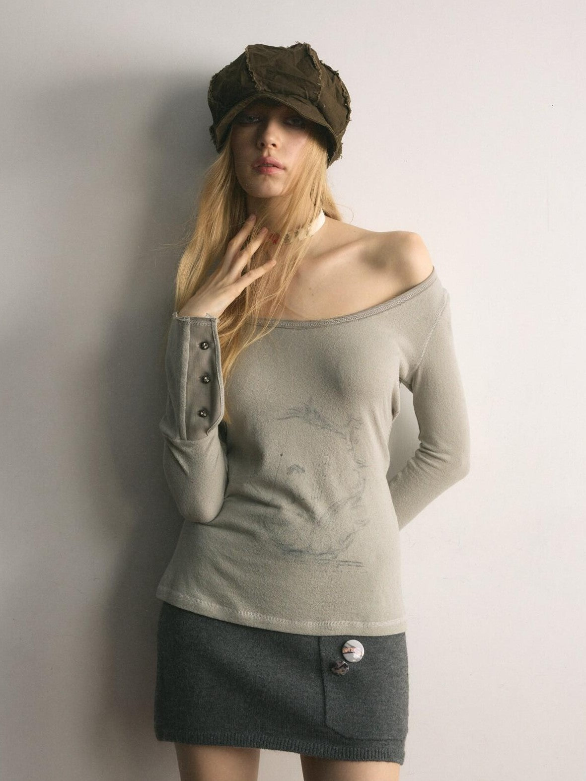 UNIVERSE Pleated Knit Slim Low Waist A Line Vintage Women's Cotton Blend Mini Skirts