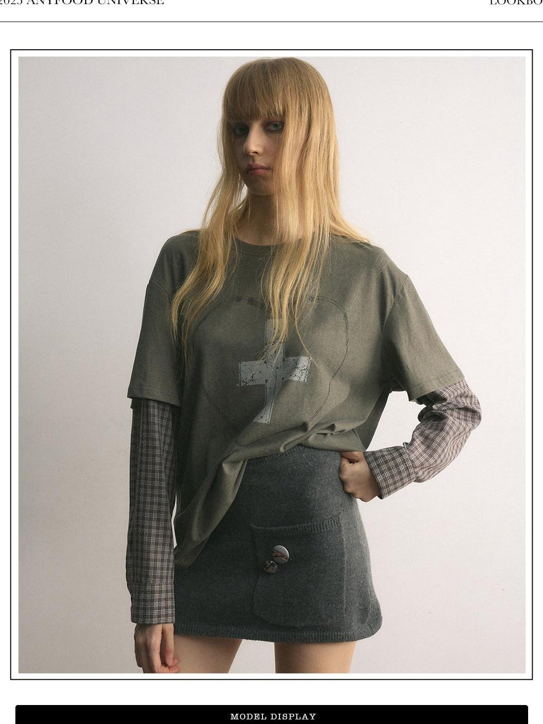 UNIVERSE Pleated Knit Slim Low Waist A Line Vintage Women's Cotton Blend Mini Skirts
