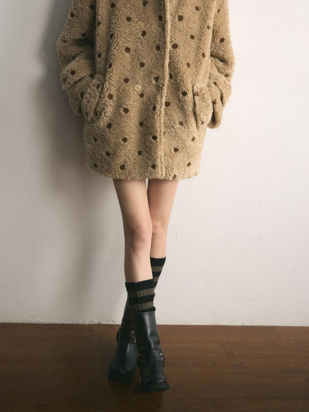 UNIVERSE Polka Dot Embroidered Barn Style Hooded Loose Women's Polyester Fleece Jackets