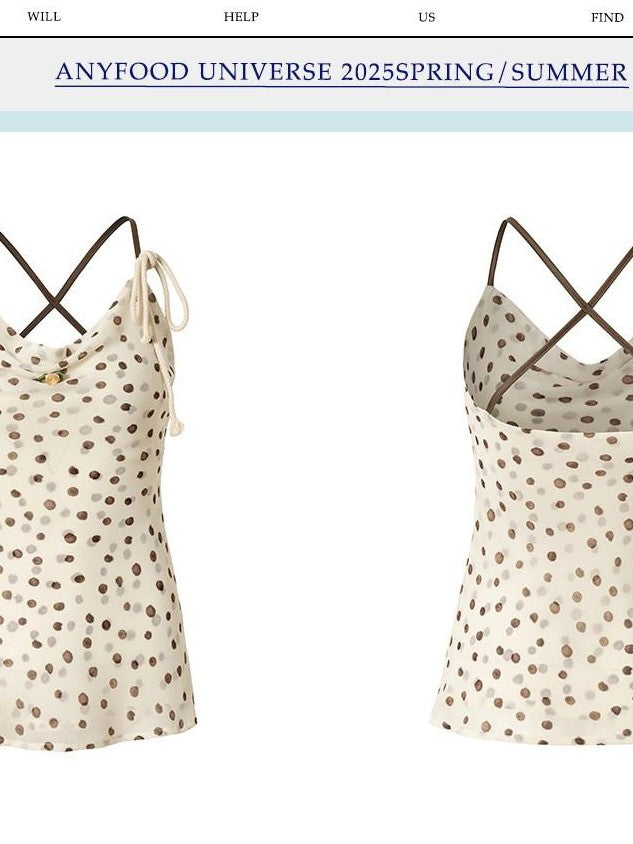 UNIVERSE Polka Dot Hemp Rope Draped Neck Retro Slim Women's Linen Halter Tops