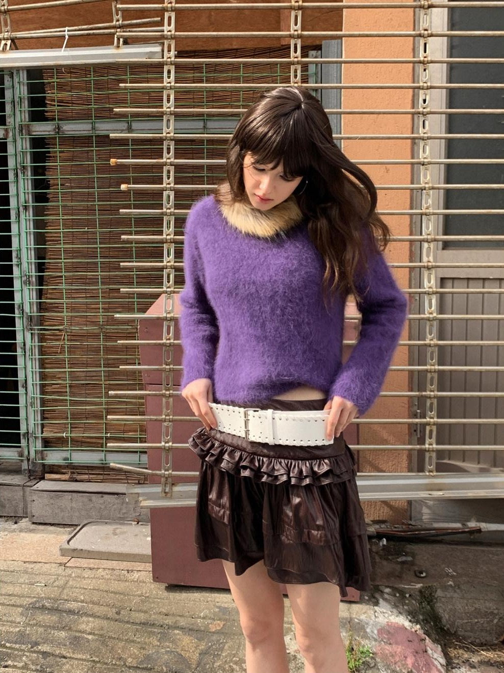UNIVERSE Purple Vintage Loose Slouchy Rabbit Fur Knitted Women's Fur Blend Sweaters