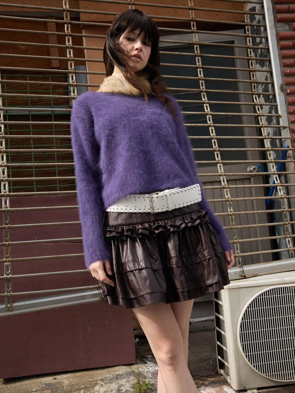 UNIVERSE Purple Vintage Loose Slouchy Rabbit Fur Knitted Women's Fur Blend Sweaters