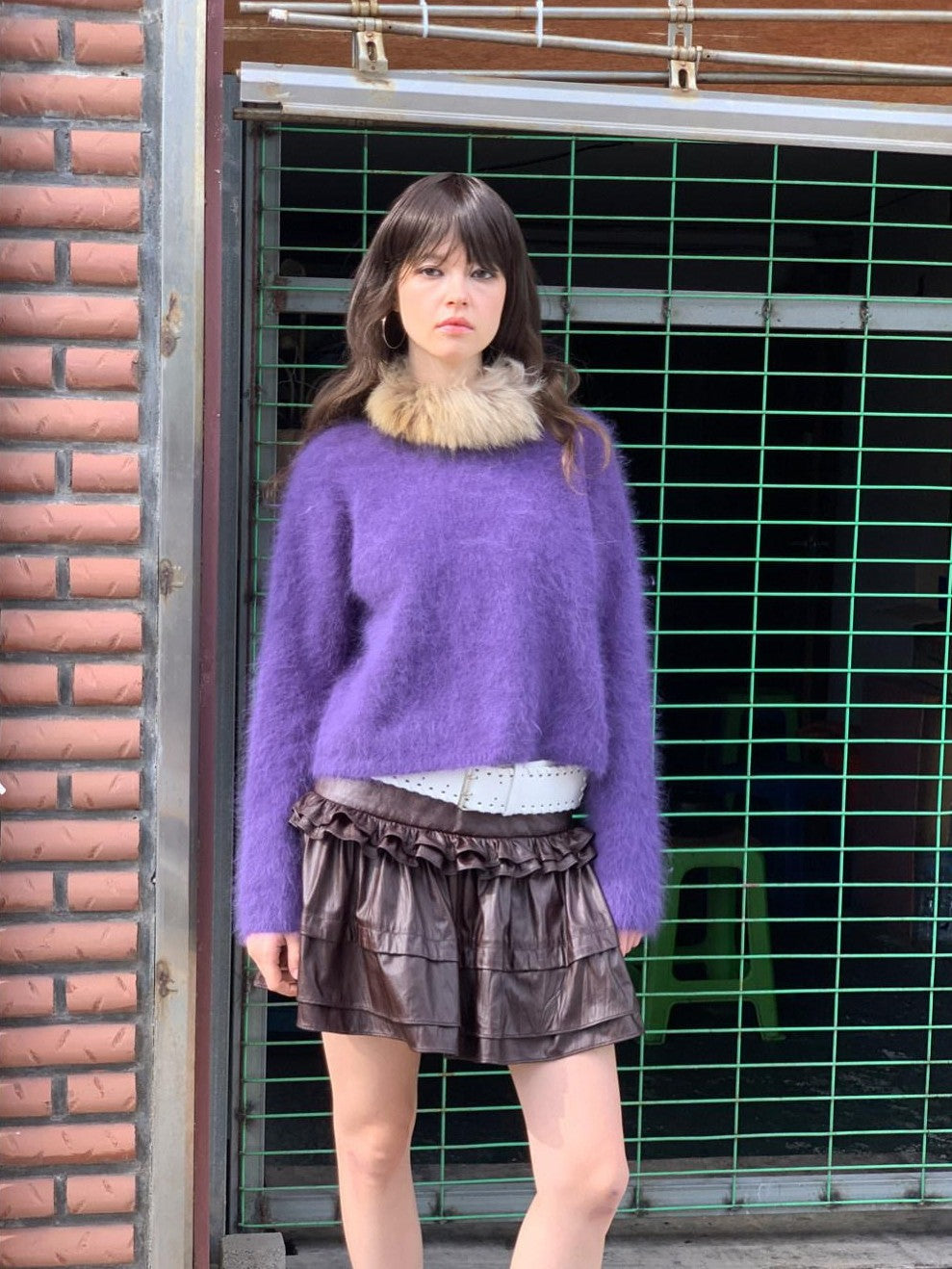 UNIVERSE Purple Vintage Loose Slouchy Rabbit Fur Knitted Women's Fur Blend Sweaters