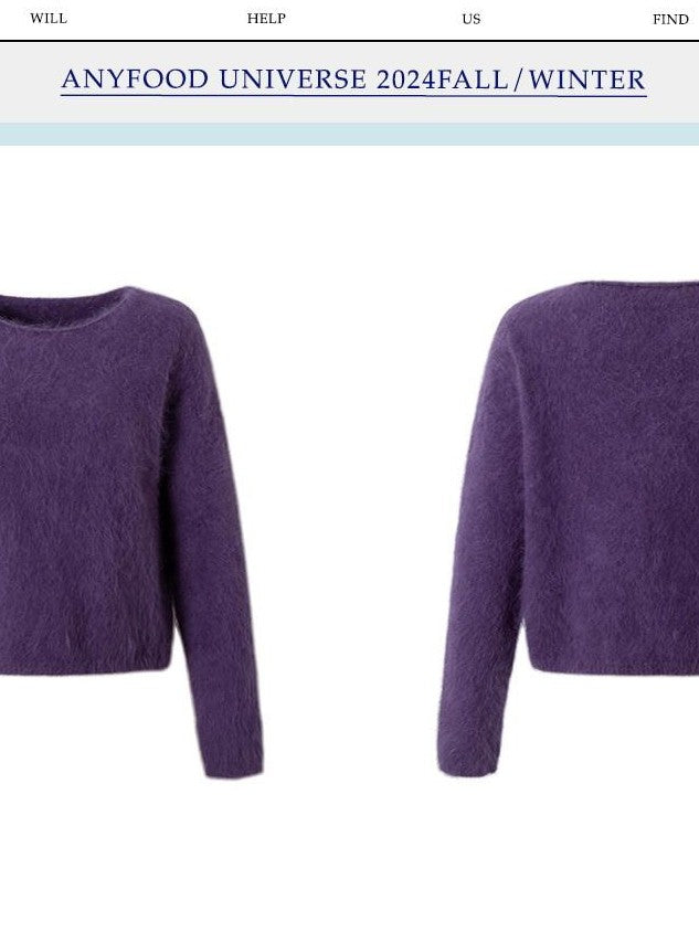 UNIVERSE Purple Vintage Loose Slouchy Rabbit Fur Knitted Women's Fur Blend Sweaters