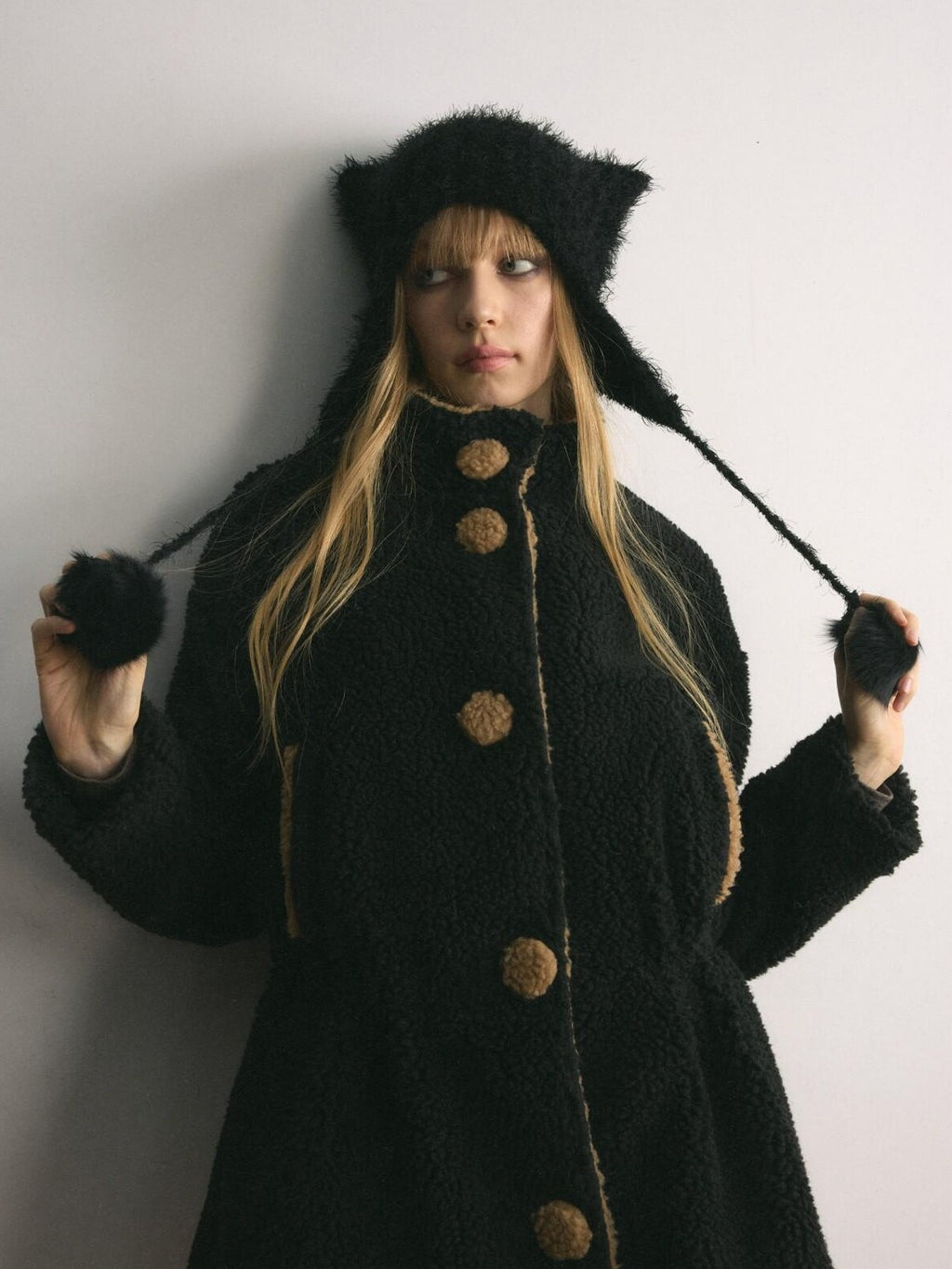 UNIVERSE Retro Cinched Waist Stand Collar Padded Plush Women's Fleece Jackets